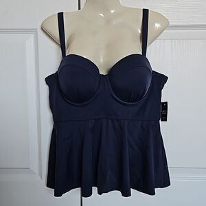 Torrid Women's Peplum Lightly Lined Mid Coverage Underwire Swim Top Navy Blue 00